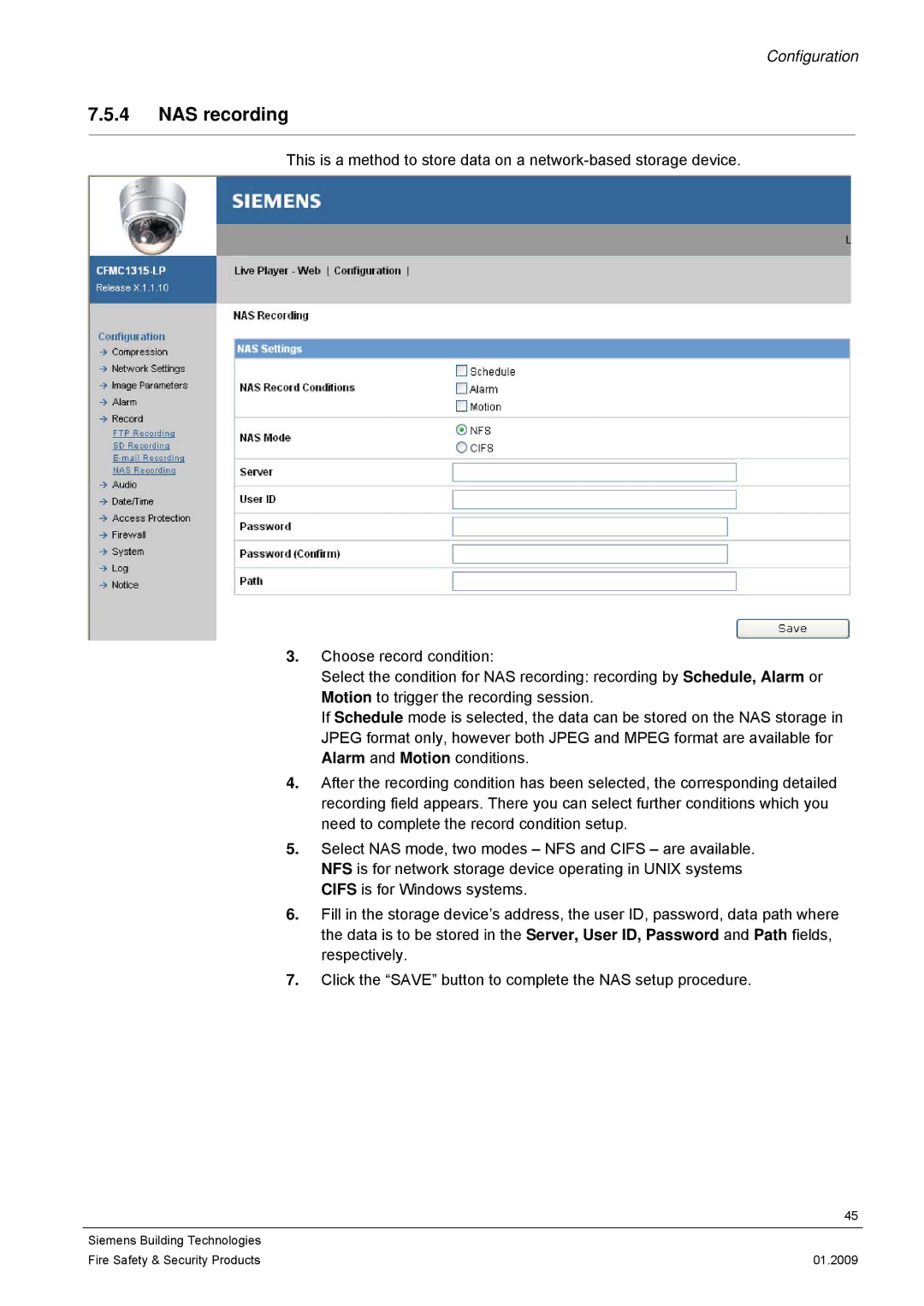 Siemens CFMC1315-LP configurationmanual NAS recording 