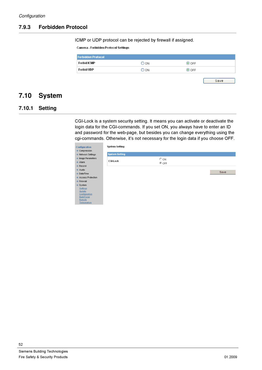 Siemens CFMC1315-LP configurationmanual System, Forbidden Protocol, Setting 