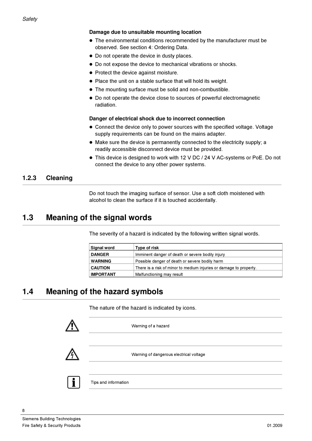 Siemens CFMC1315-LP configurationmanual Meaning of the signal words, Meaning of the hazard symbols, Cleaning 