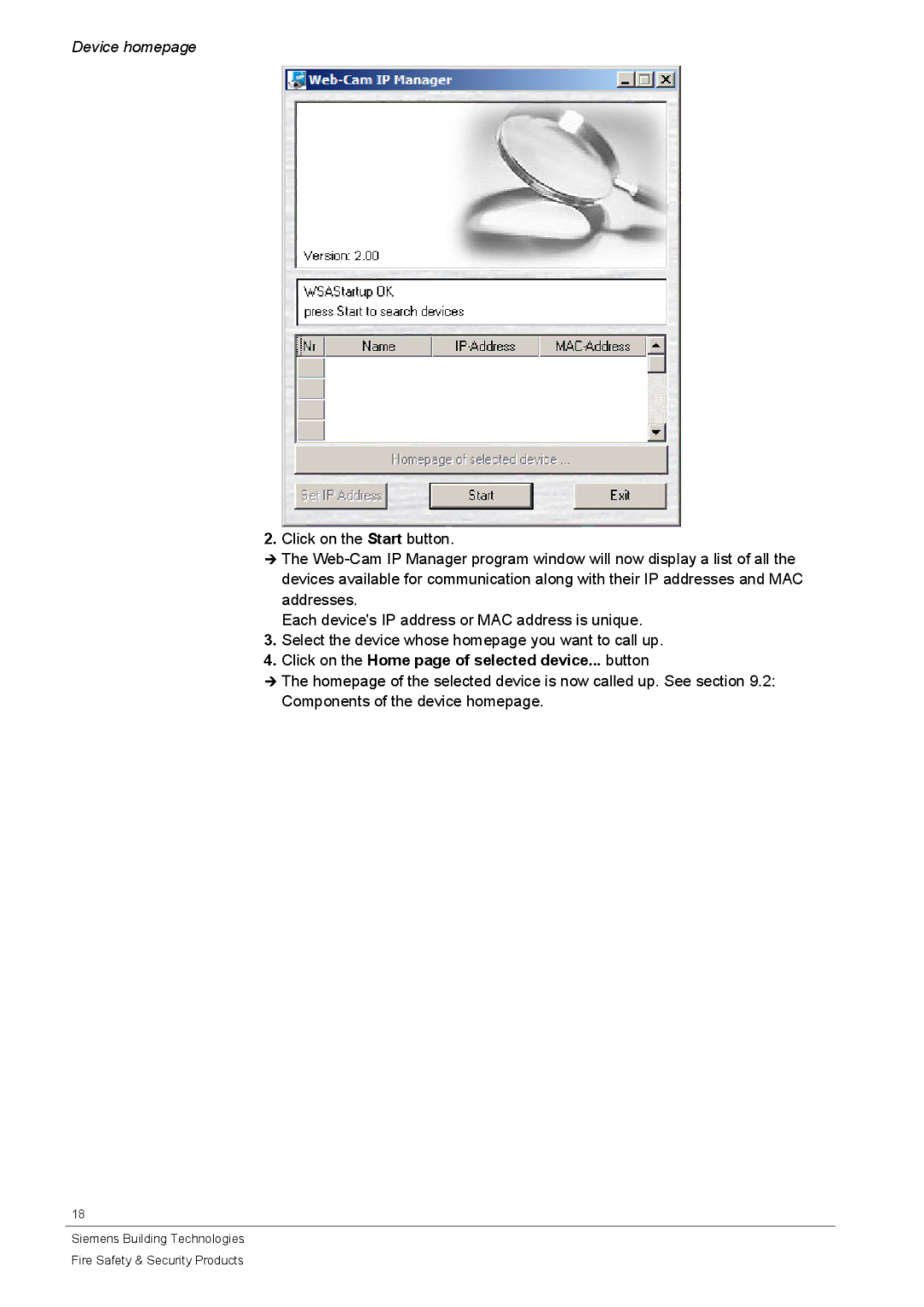 Siemens CFVA-IP user manual Click on the Home page of selected device... button 