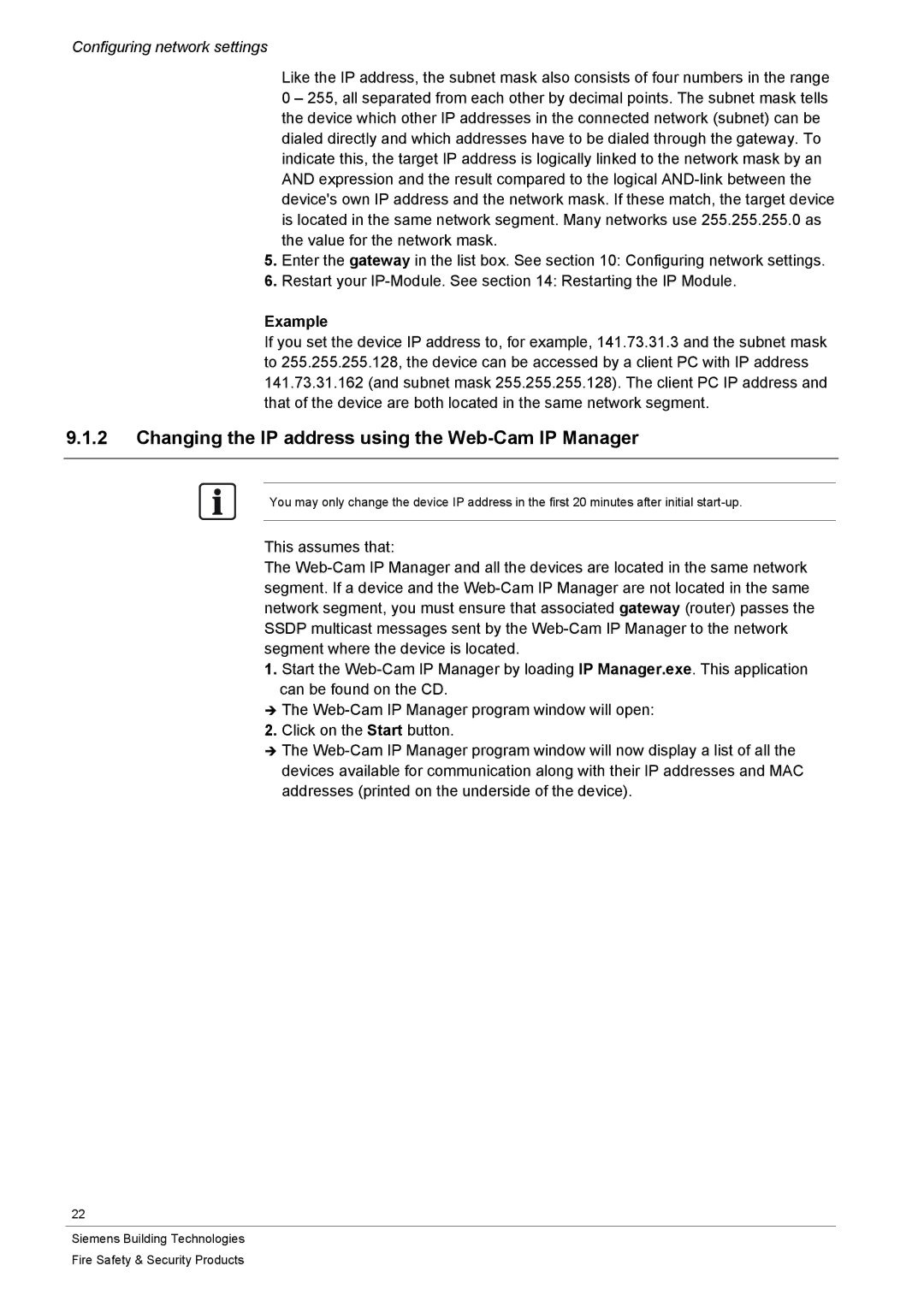 Siemens CFVA-IP user manual Changing the IP address using the Web-Cam IP Manager, Example 