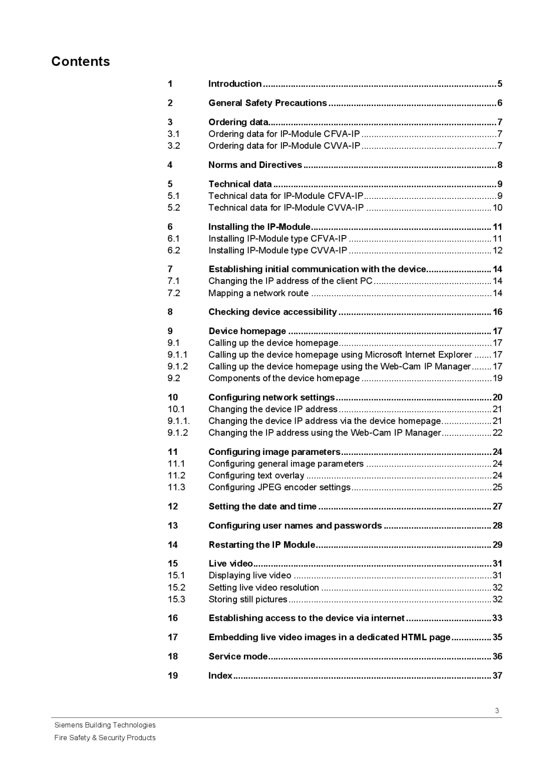 Siemens CFVA-IP user manual Contents 