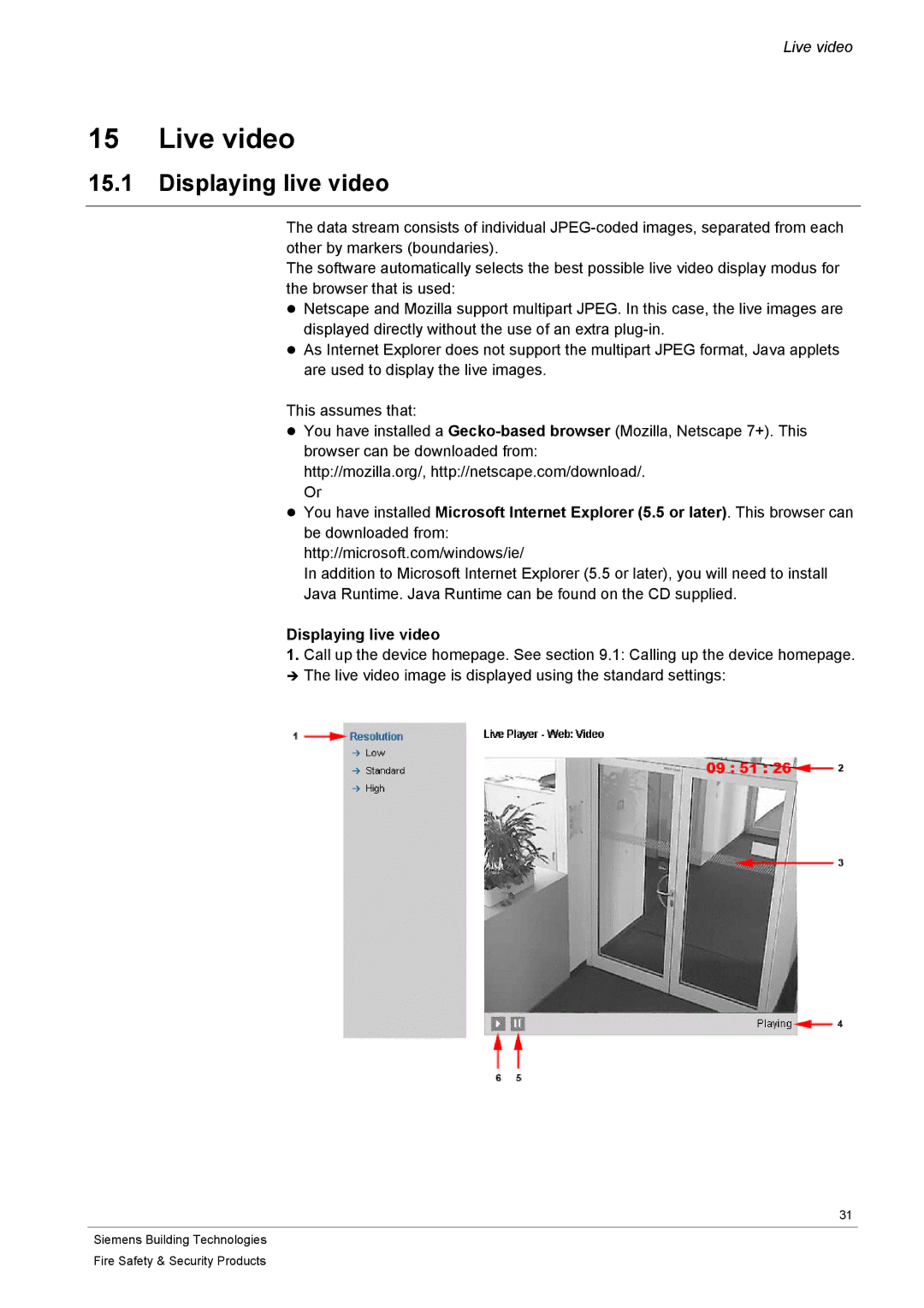 Siemens CFVA-IP user manual Live video, Displaying live video 