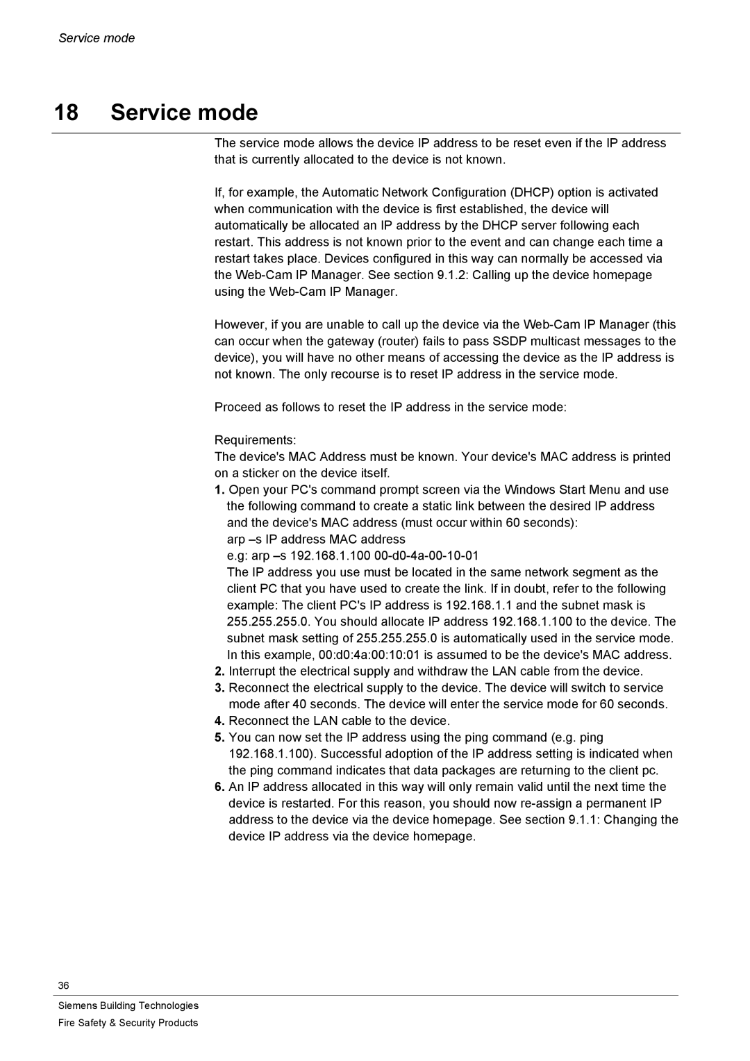 Siemens CFVA-IP user manual Service mode 