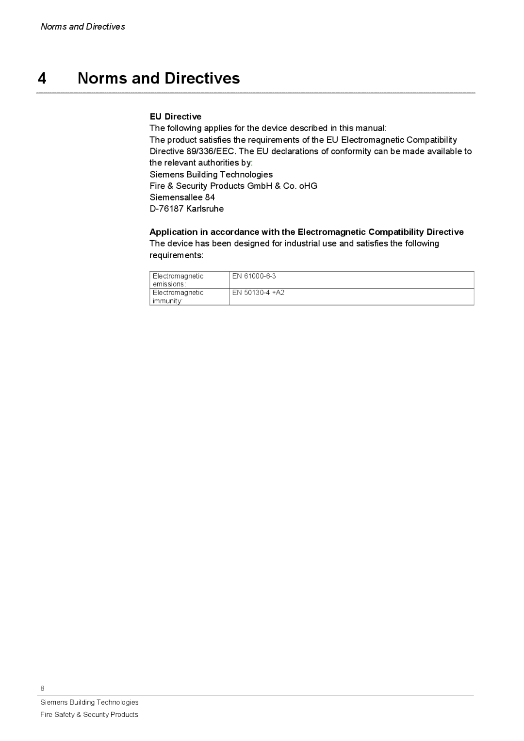 Siemens CFVA-IP user manual Norms and Directives, EU Directive 