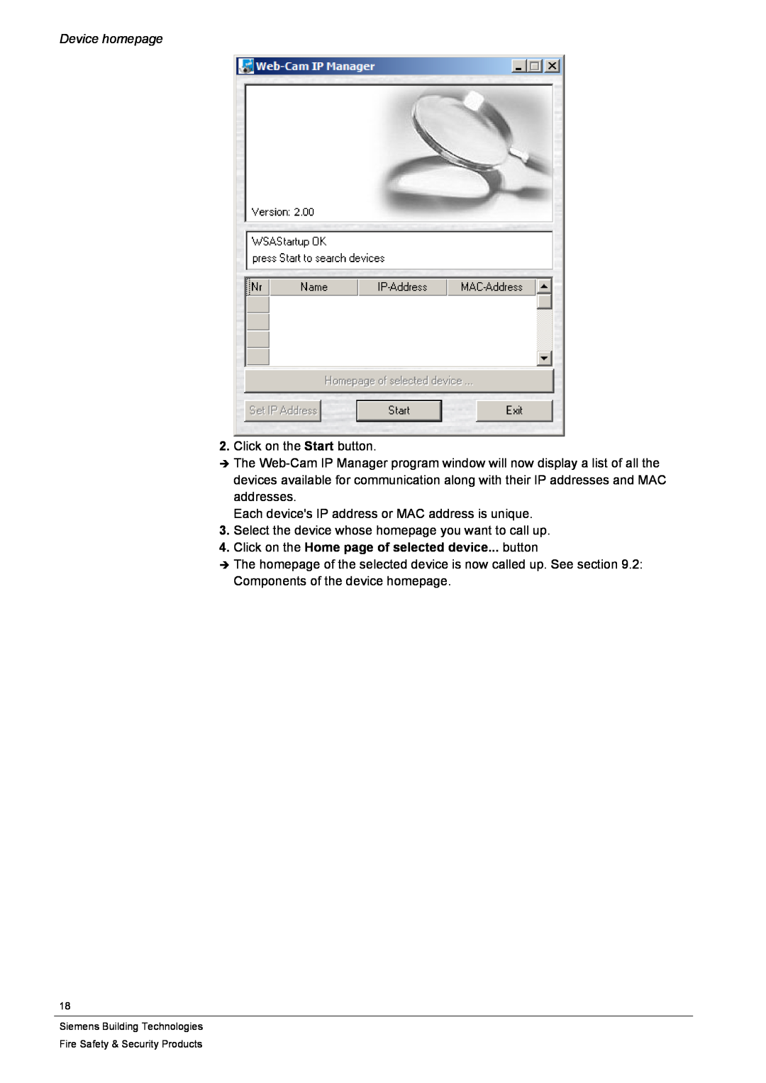Siemens CFVA-IP user manual Click on the Start button 