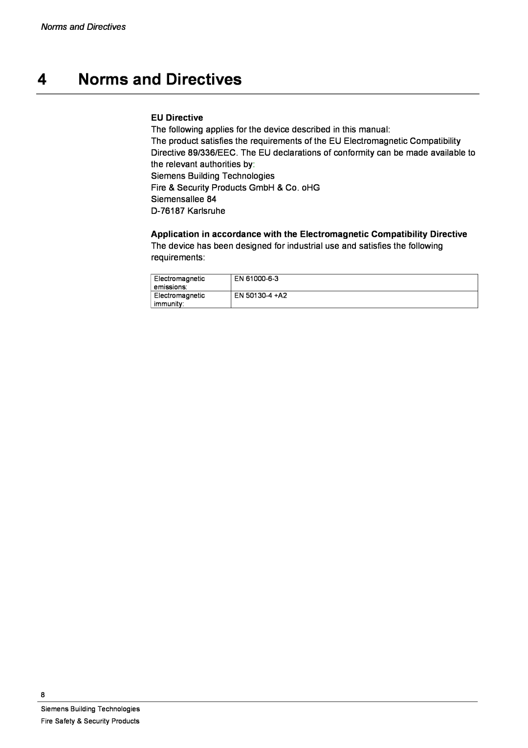Siemens CFVA-IP user manual Norms and Directives, EU Directive 