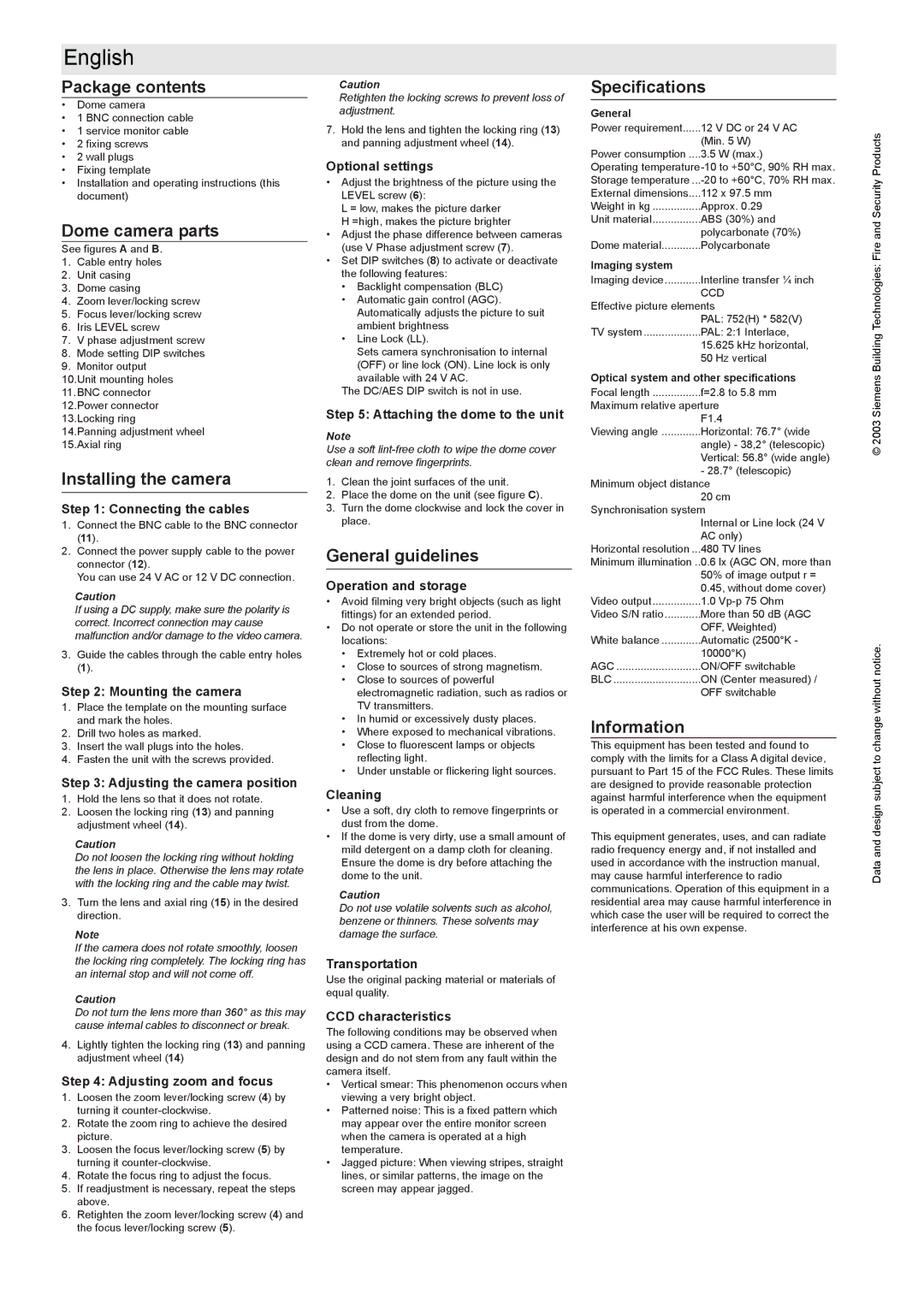 Siemens CFVS1415-LP, 2GF1184-8AJ instruction manual Package contents 