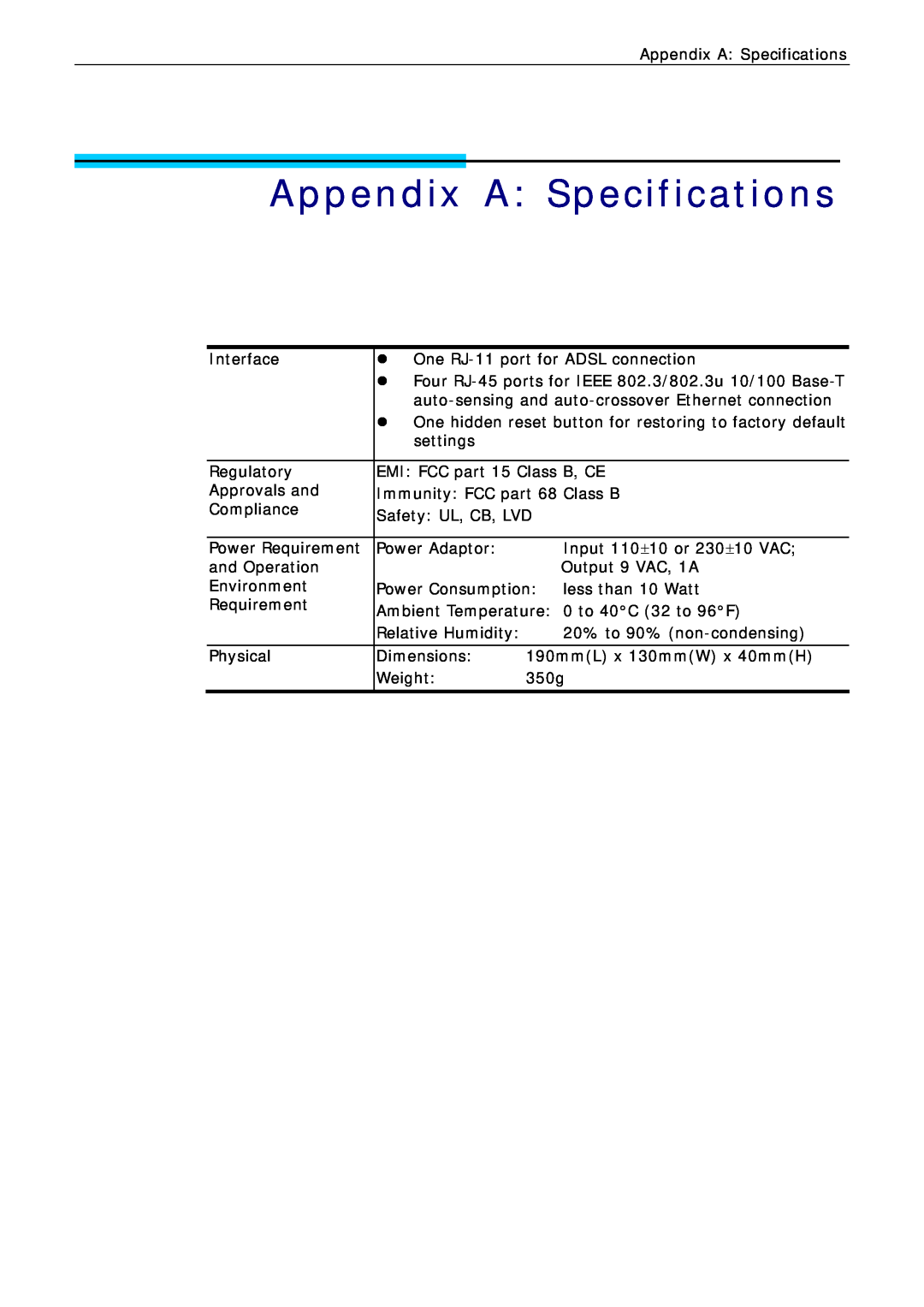 Siemens CL-010-I manual Appendix A Specifications 