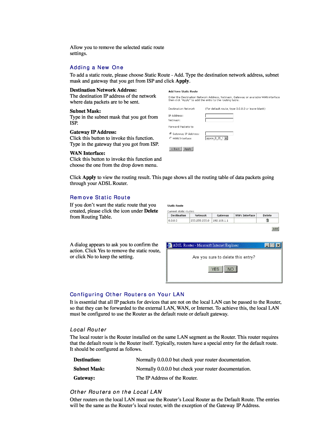 Siemens CL-010-I manual Adding a New One, Destination Network Address, Subnet Mask, Gateway IP Address, WAN Interface 