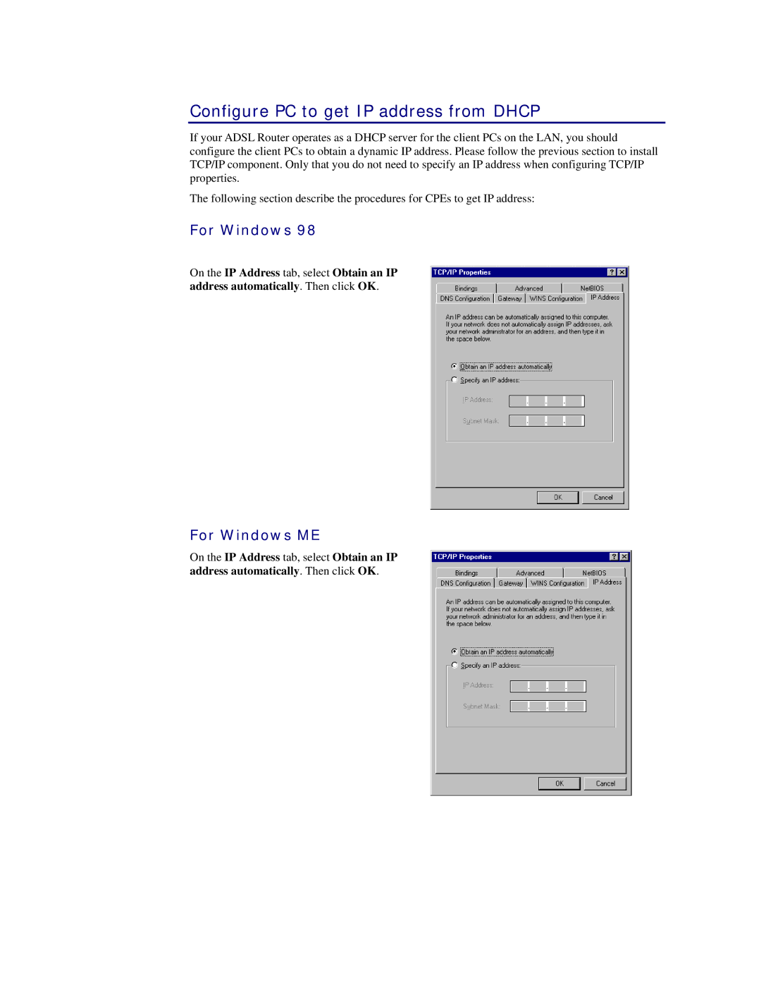 Siemens CL-110 user manual Configure PC to get IP address from Dhcp, For Windows 