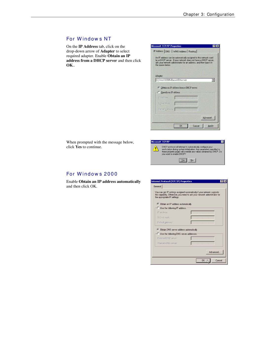 Siemens CL-110 user manual For Windows NT, Enable Obtain an IP address automatically and then click OK 