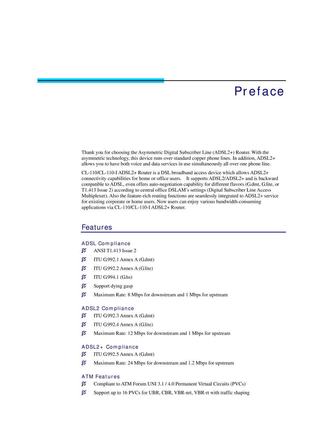 Siemens CL-110 user manual Preface, Features 