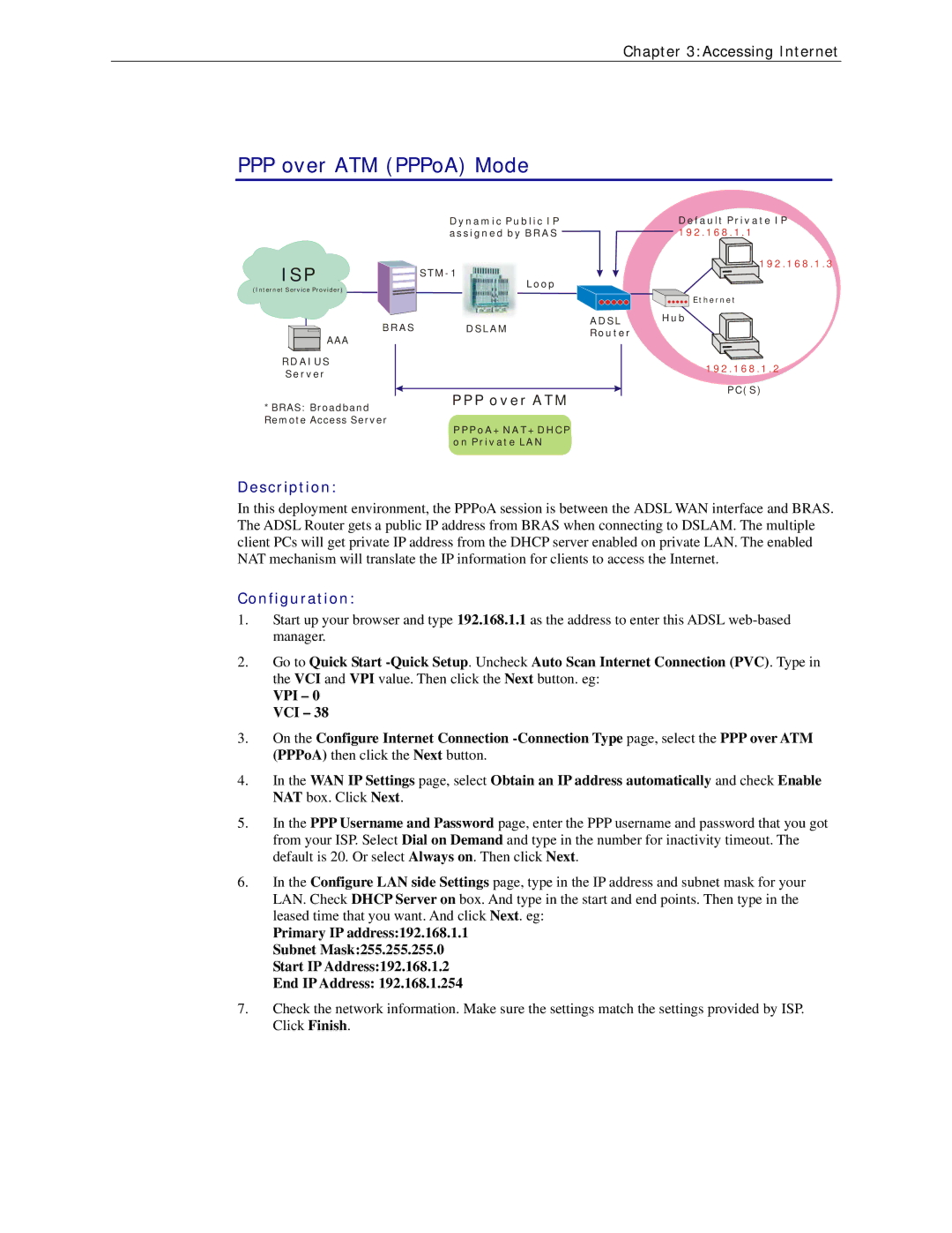 Siemens CL-110 user manual PPP over ATM PPPoA Mode, Description, Configuration 