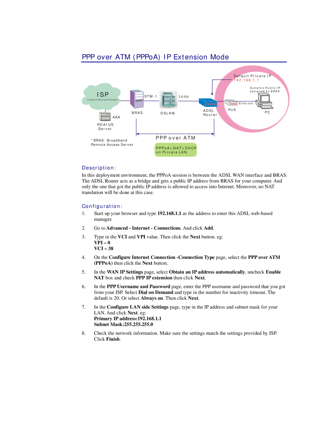 Siemens CL-110 user manual PPP over ATM PPPoA IP Extension Mode, Go to Advanced Internet Connections. And click Add 