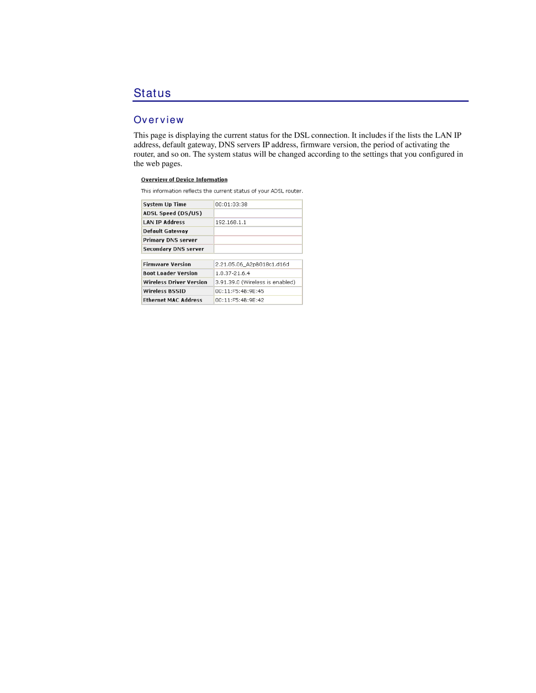 Siemens CL-110 user manual Status, Overview 