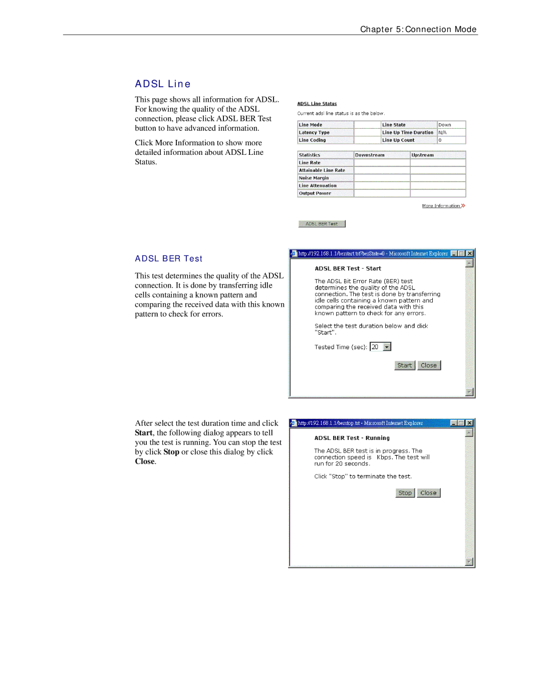 Siemens CL-110 user manual Adsl Line, Adsl BER Test 