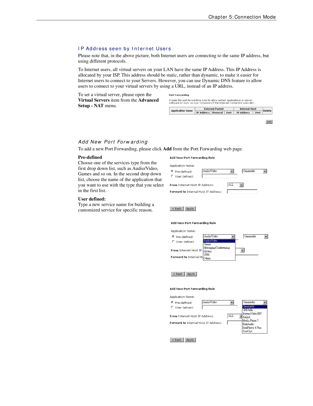 Siemens CL-110 user manual IP Address seen by Internet Users, Pre-defined, User defined 