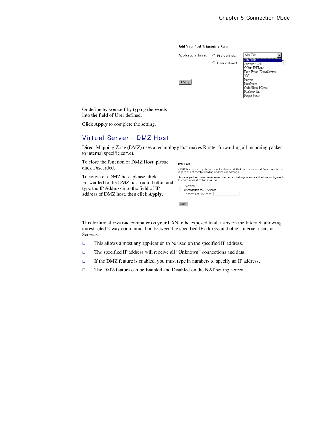 Siemens CL-110 user manual Virtual Server DMZ Host 