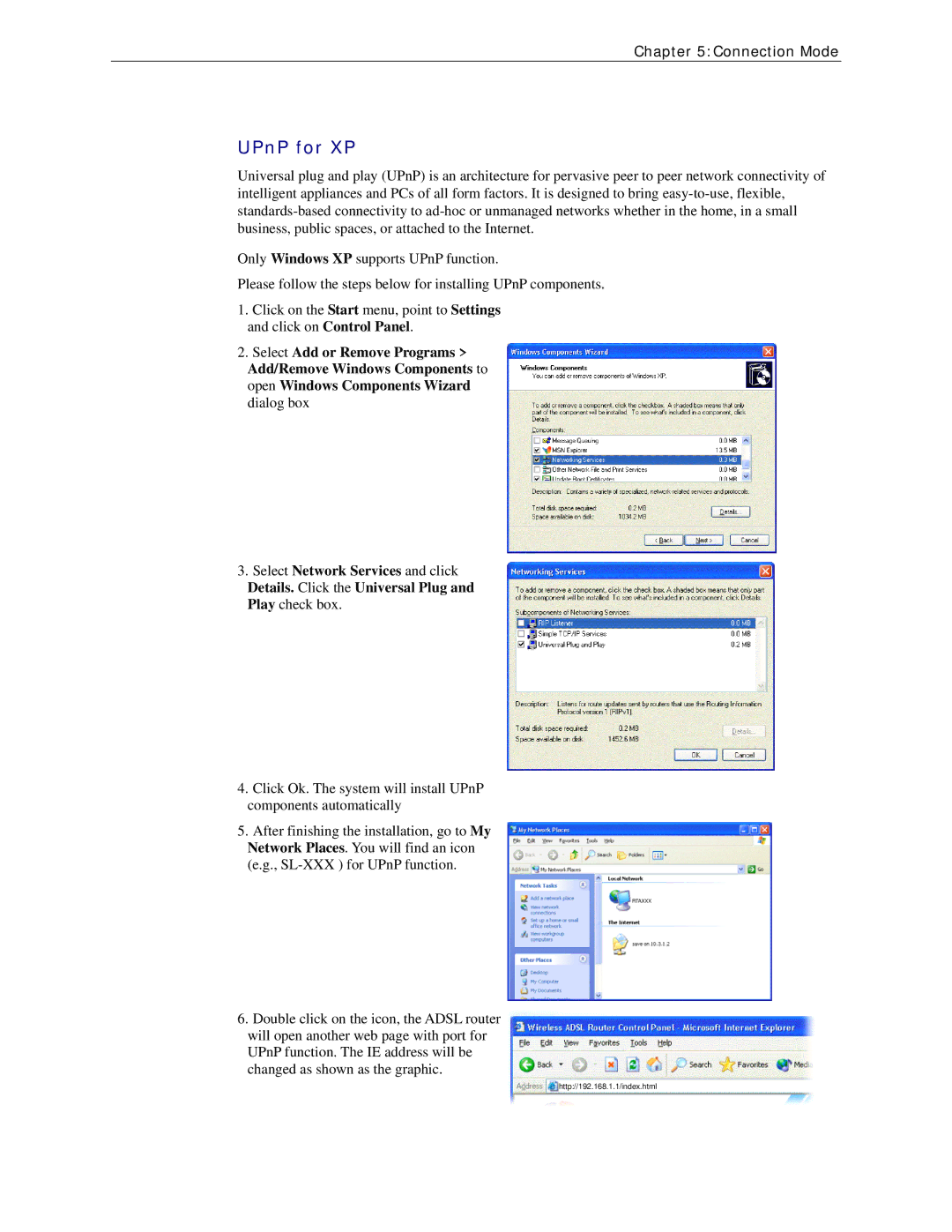 Siemens CL-110 user manual UPnP for XP 