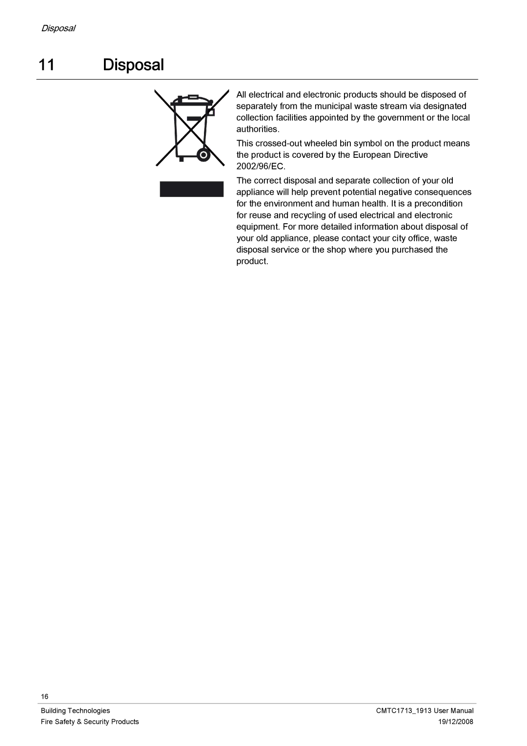 Siemens CMTC1713, CMTC1913 user manual Disposal 