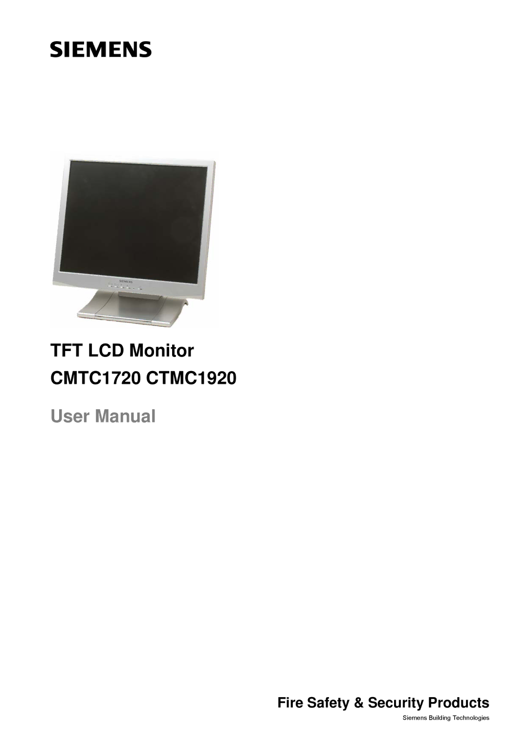 Siemens CMTC1920 user manual TFT LCD Monitor CMTC1720 CTMC1920 