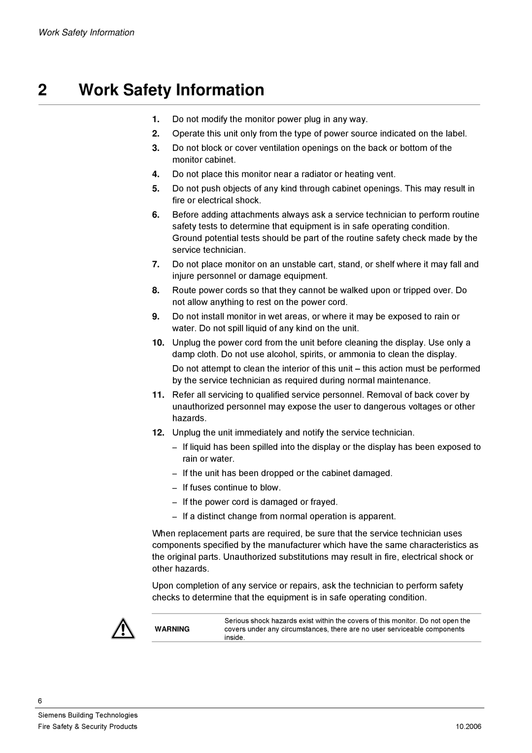 Siemens CMTC1720, CMTC1920 user manual Work Safety Information 