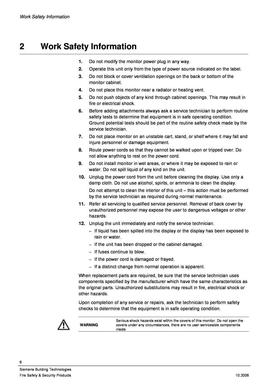 Siemens CMTC1720, CMTC1920 user manual Work Safety Information 