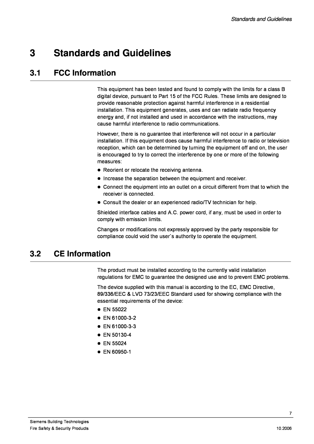 Siemens CMTC1920, CMTC1720 user manual Standards and Guidelines, FCC Information, CE Information 