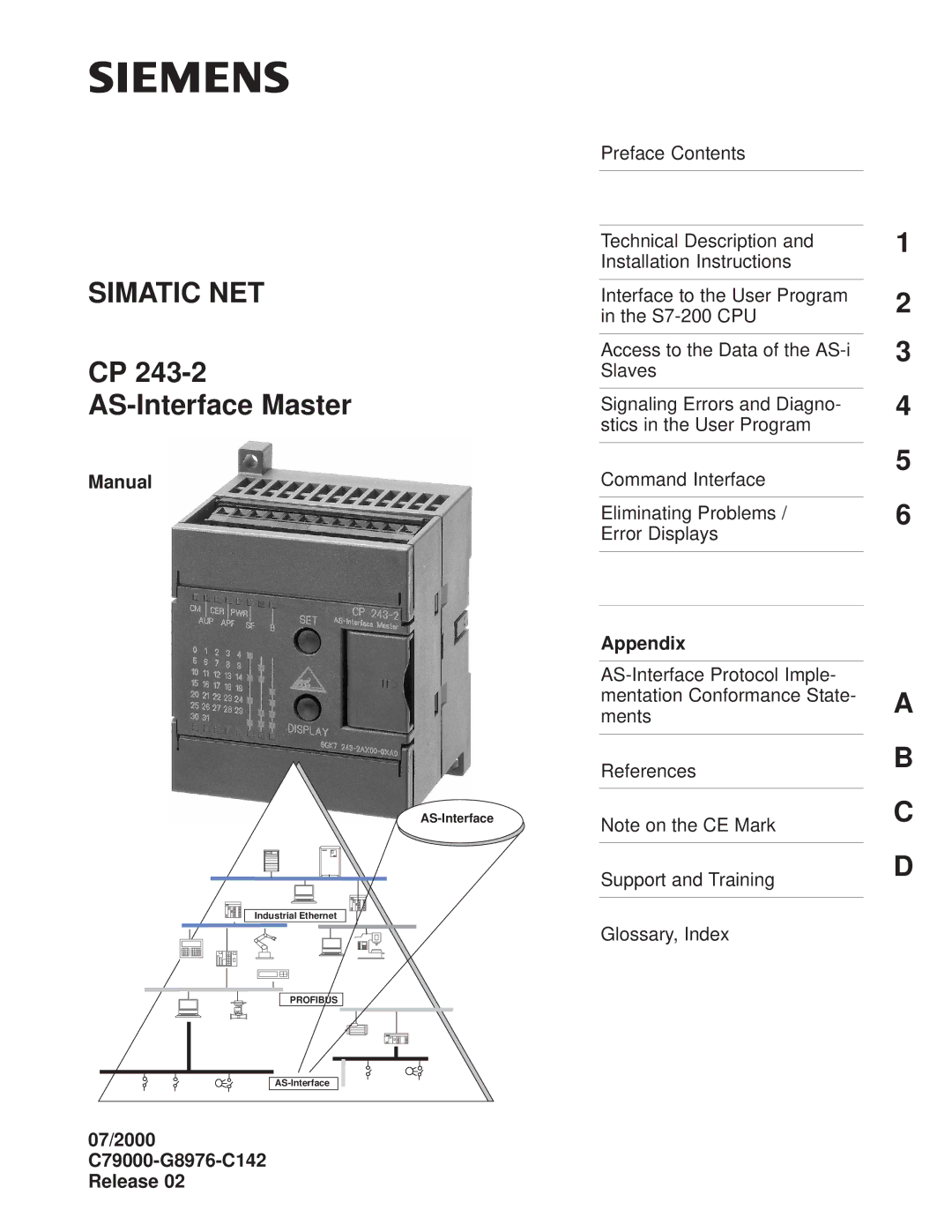 Siemens CP 243-2 installation instructions AS-Interface Master, Manual, Appendix, 07/2000 C79000-G8976-C142 Release 