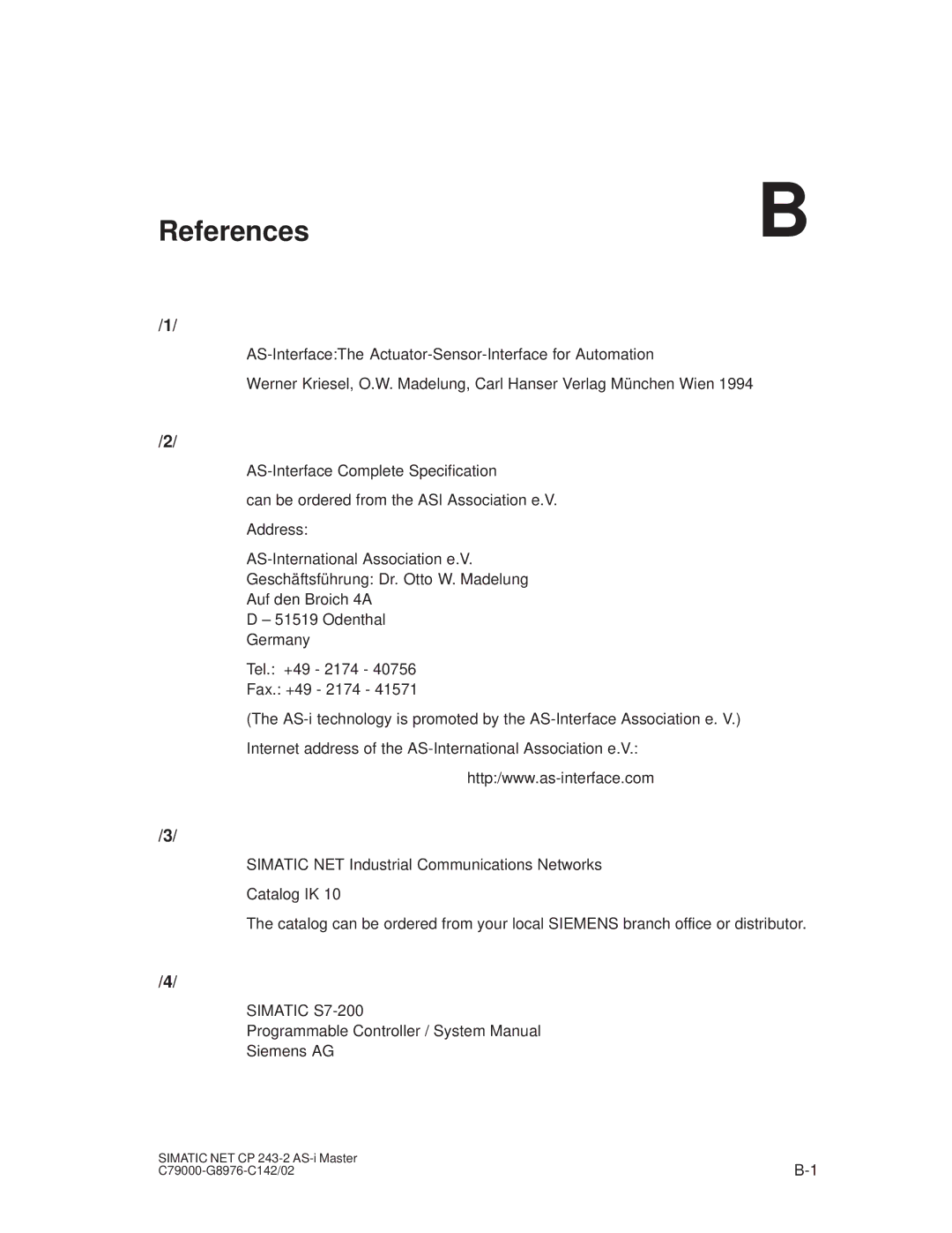 Siemens CP 243-2 installation instructions References, Simatic S7-200 