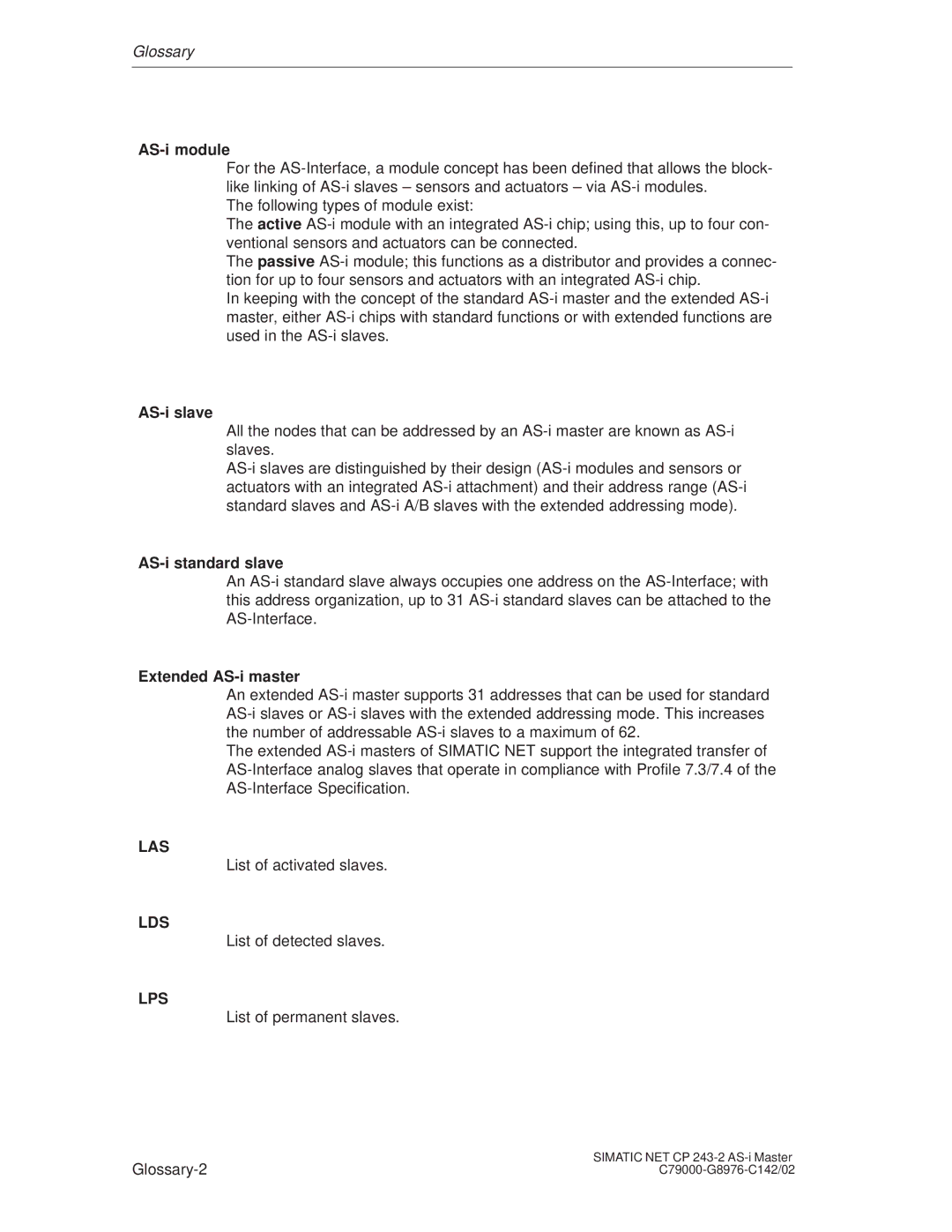 Siemens CP 243-2 installation instructions AS-i module, AS-i slave, AS-i standard slave, Extended AS-i master 