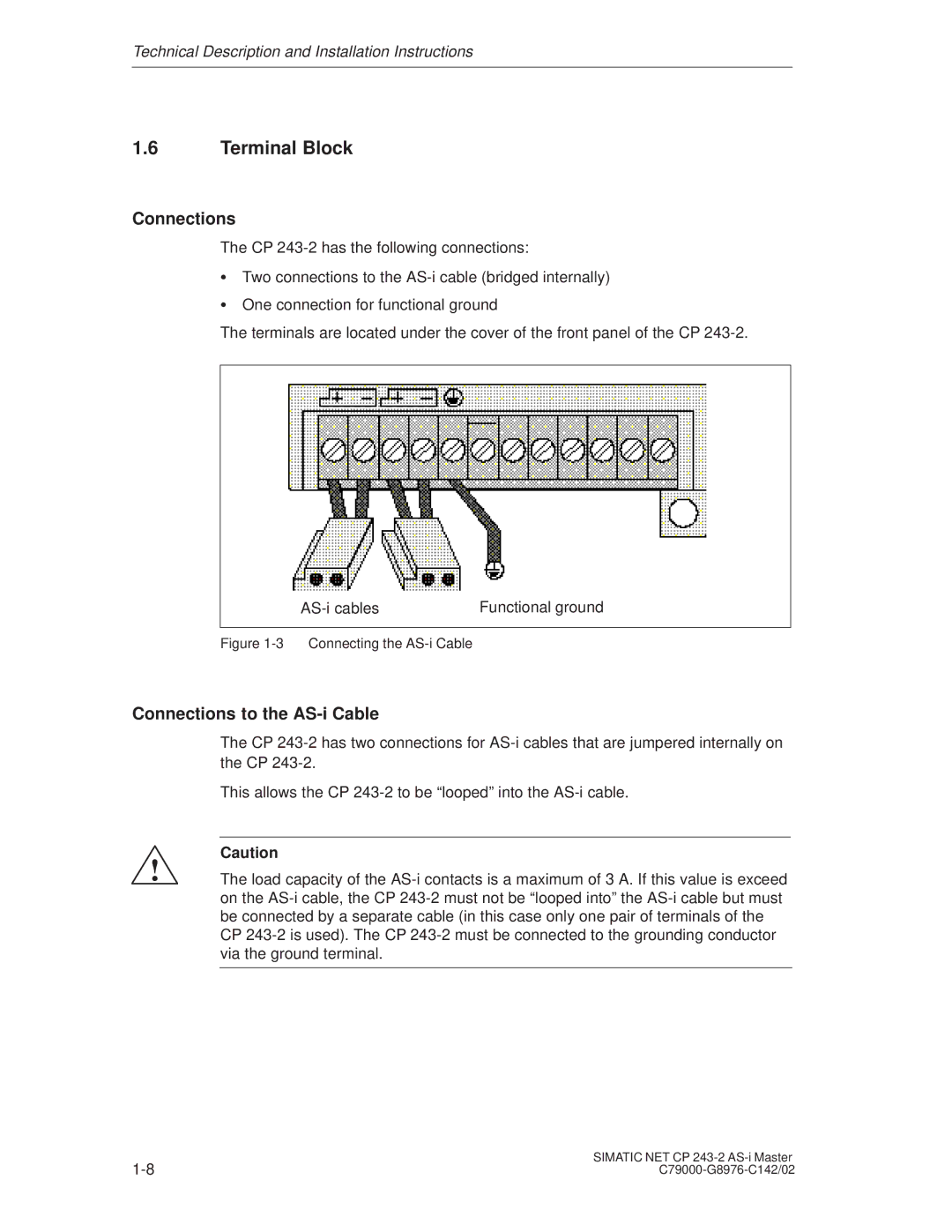 Siemens CP 243-2 installation instructions Terminal Block, Connections to the AS-i Cable 