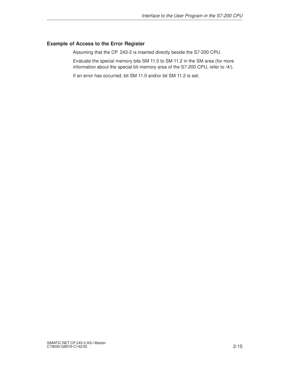 Siemens CP 243-2 installation instructions Example of Access to the Error Register 