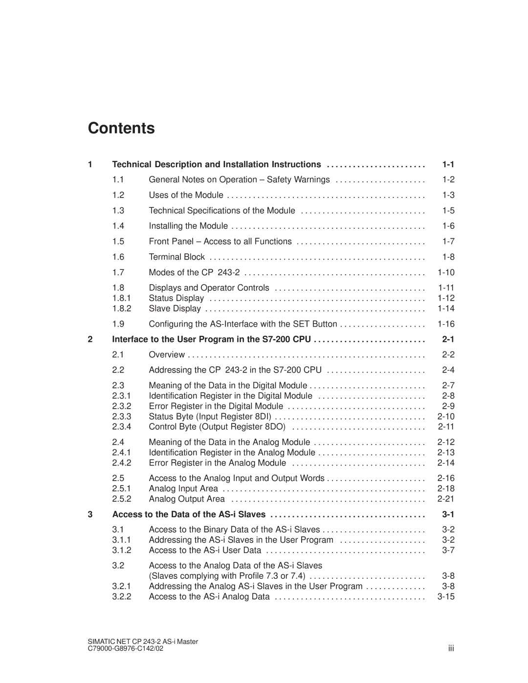 Siemens CP 243-2 installation instructions Contents 