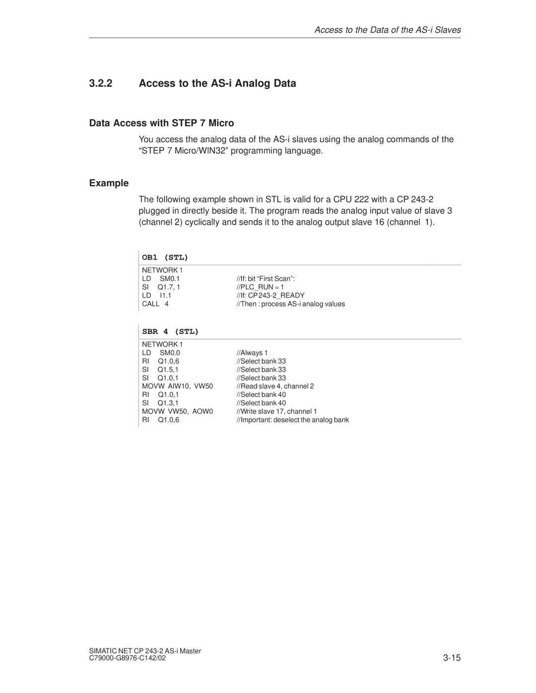 Siemens CP 243-2 installation instructions Access to the AS-i Analog Data, SBR 4 STL 