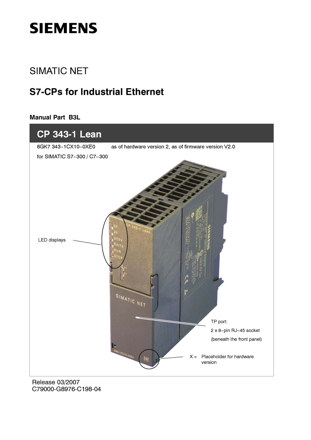 Siemens manual S7-CPs for Industrial Ethernet, CP 343-1 Lean 