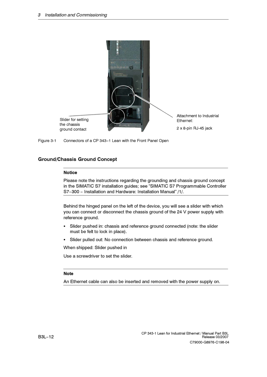 Siemens CP 343-1 manual Ground/Chassis Ground Concept 