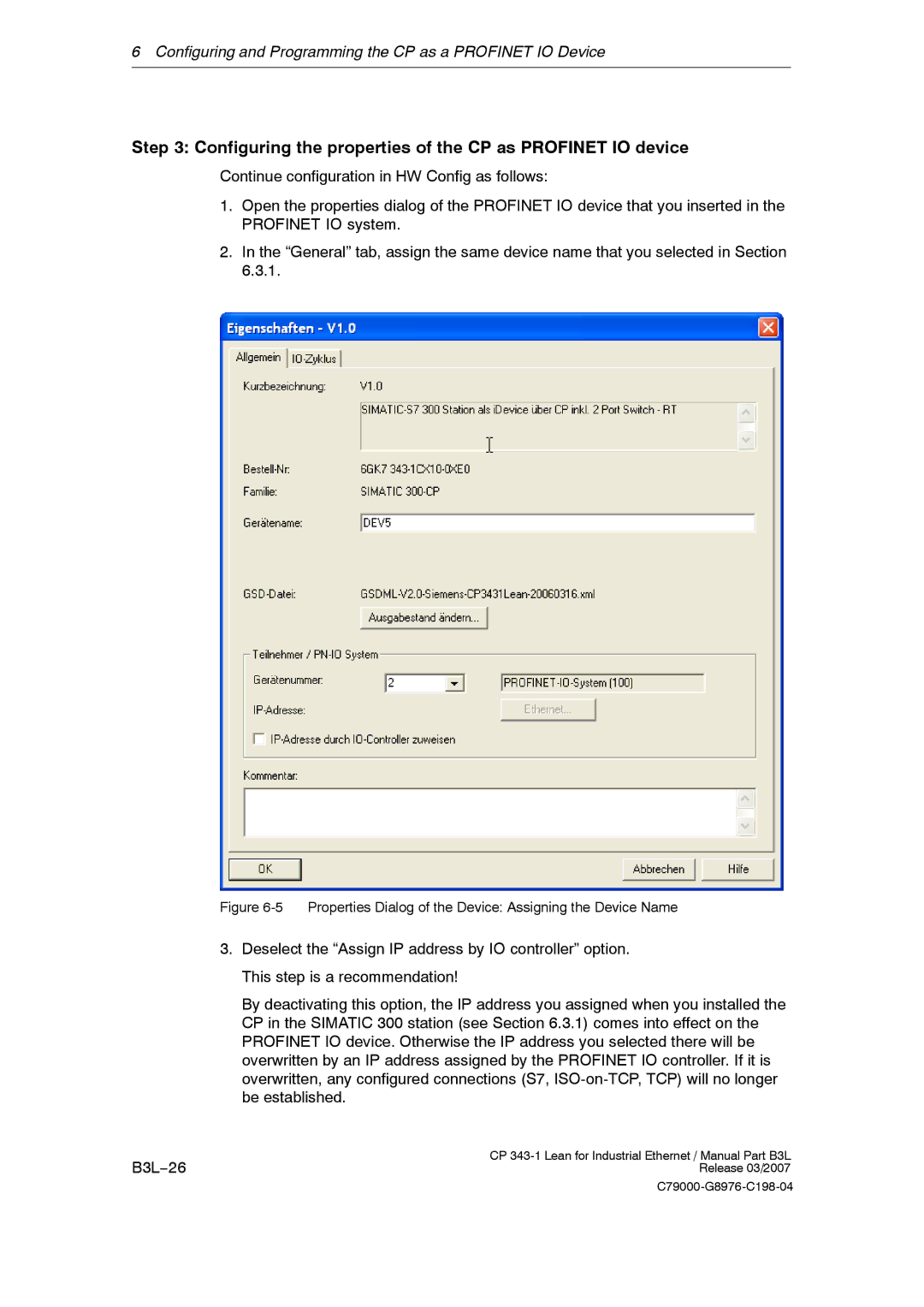 Siemens CP 343-1 manual Configuring the properties of the CP as Profinet IO device 