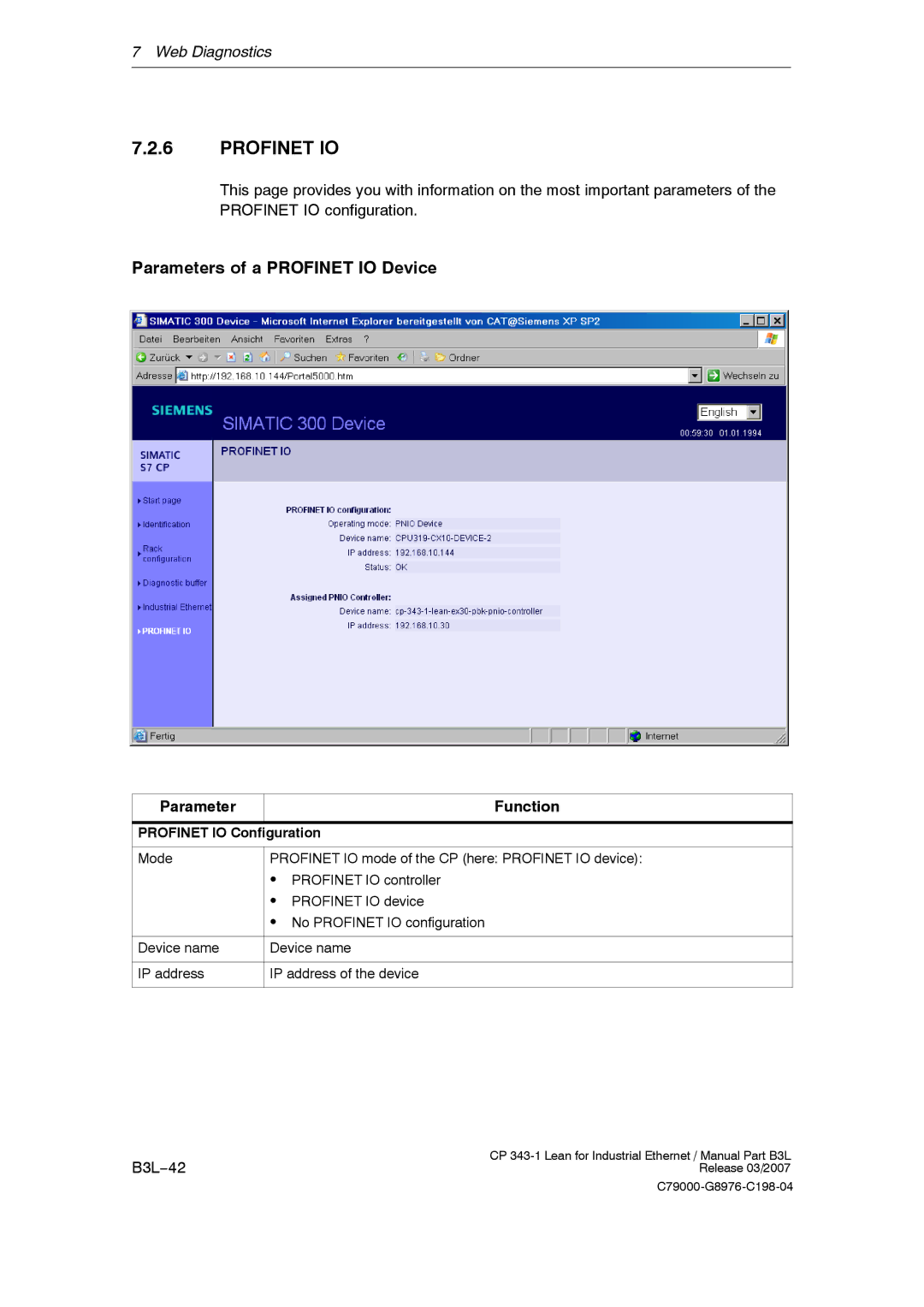 Siemens CP 343-1 manual Parameters of a Profinet IO Device, Profinet IO Configuration 