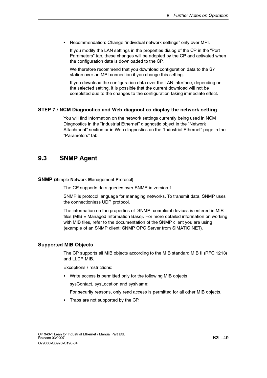 Siemens CP 343-1 manual Snmp Agent, Supported MIB Objects 