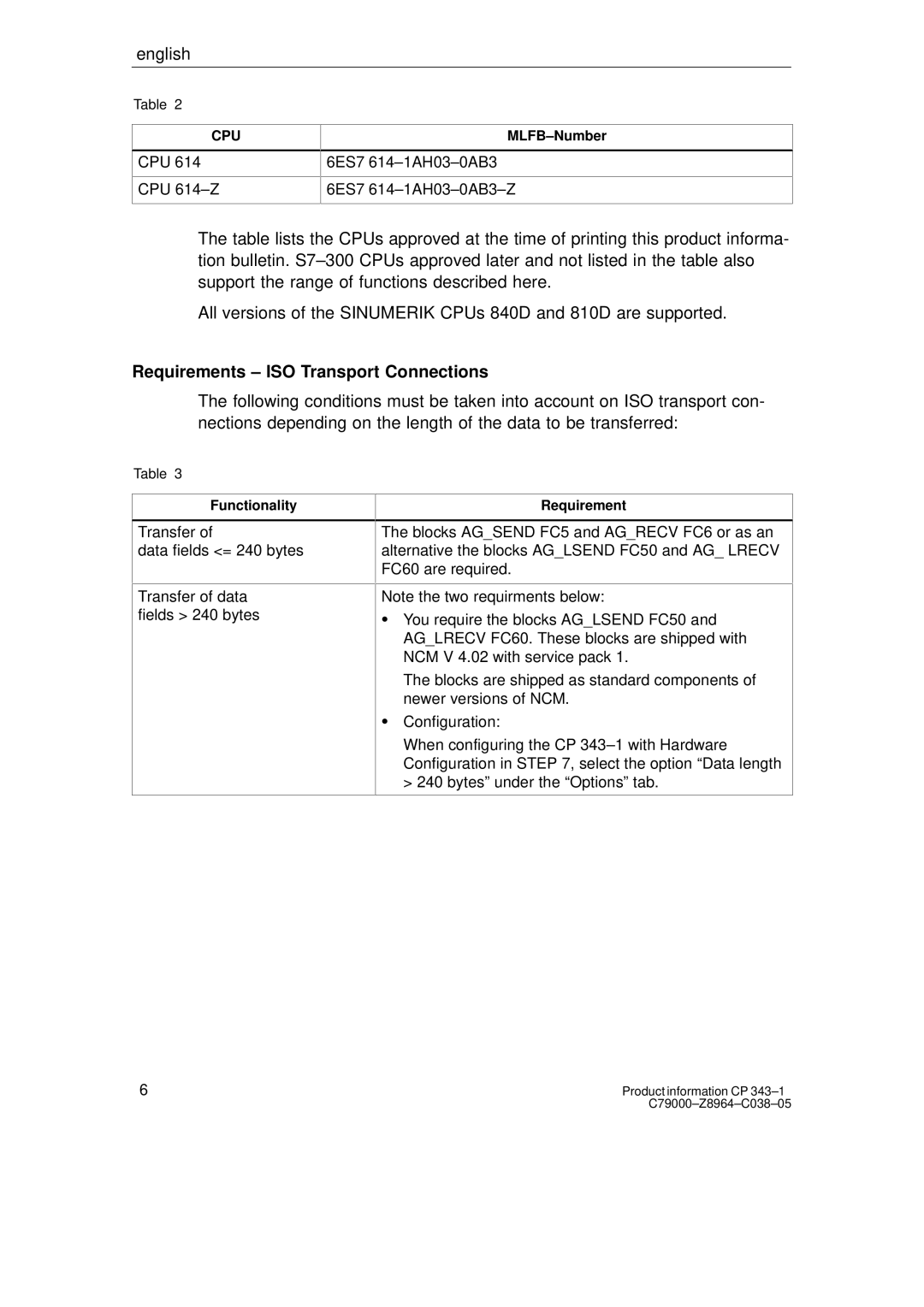 Siemens CP 343-1 manual Requirements ISO Transport Connections 