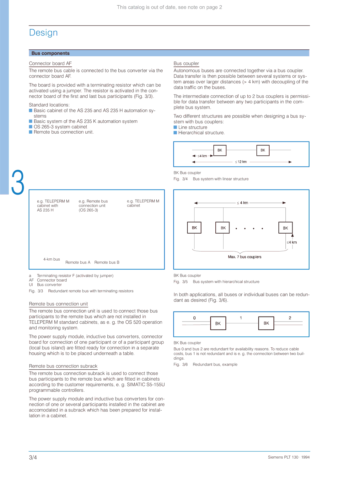 Siemens CS 275 manual Bus system with linear structure Teleperm M Remote bus 