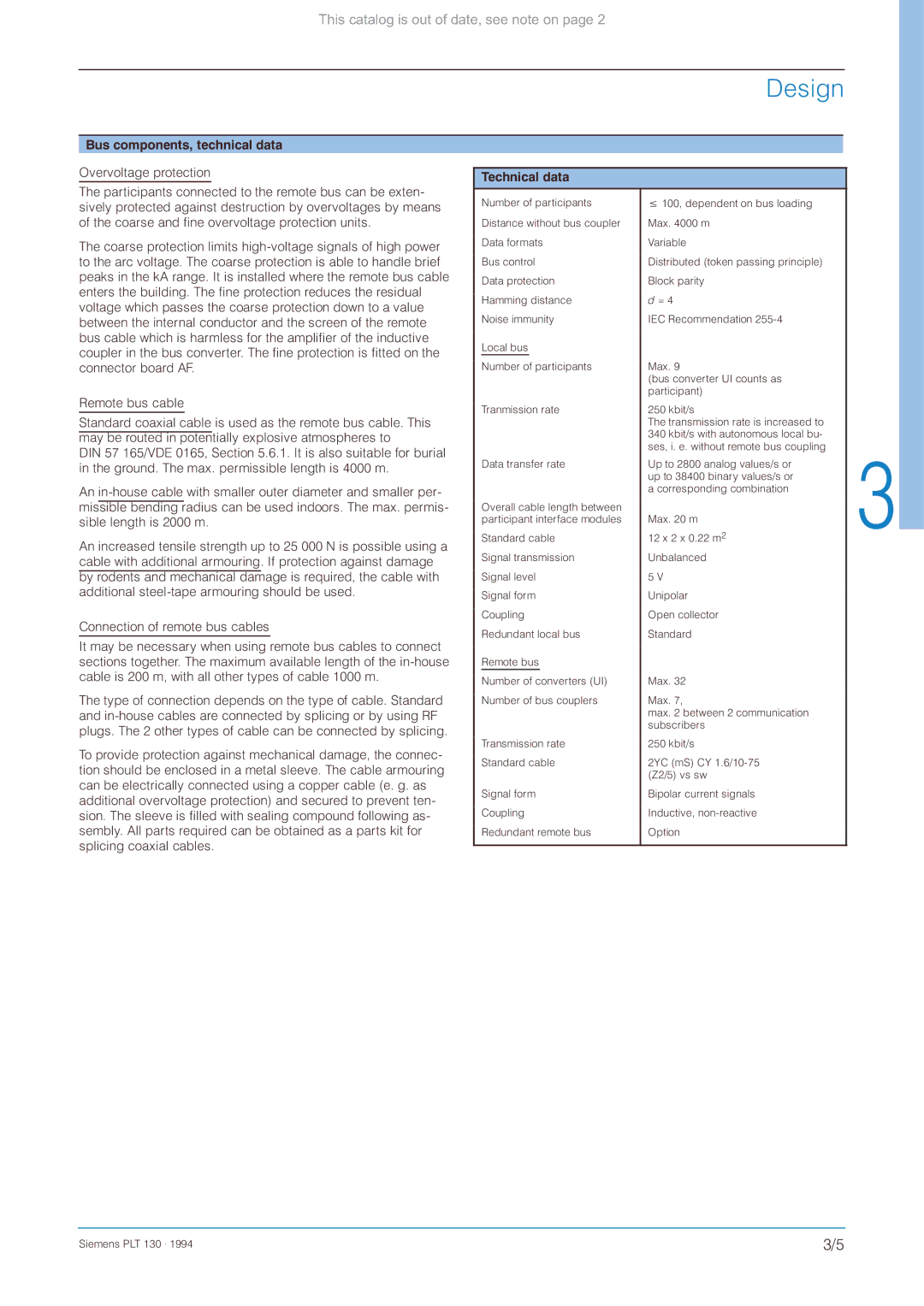 Siemens CS 275 manual Bus components, technical data, Technical data 