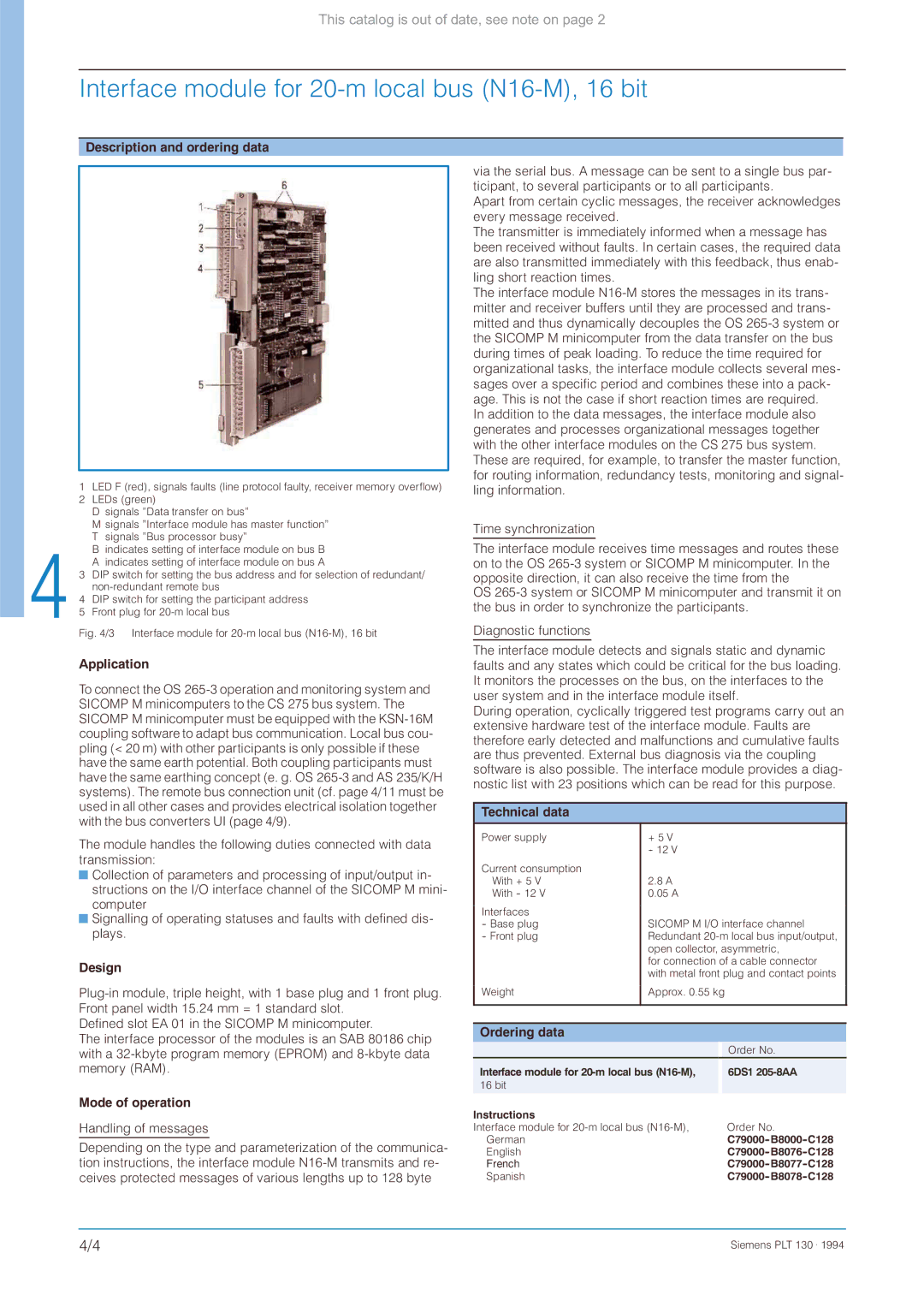 Siemens CS 275 manual Interface module for 20-m local bus N16-M, 16 bit 