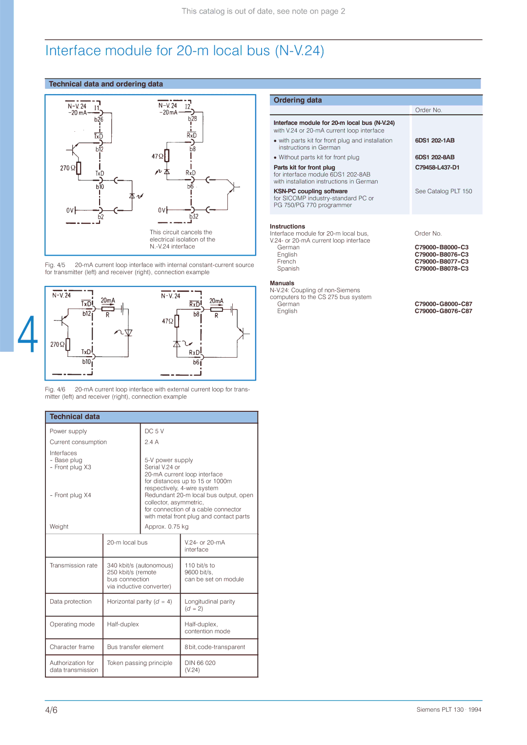 Siemens CS 275 manual Technical data and ordering data 