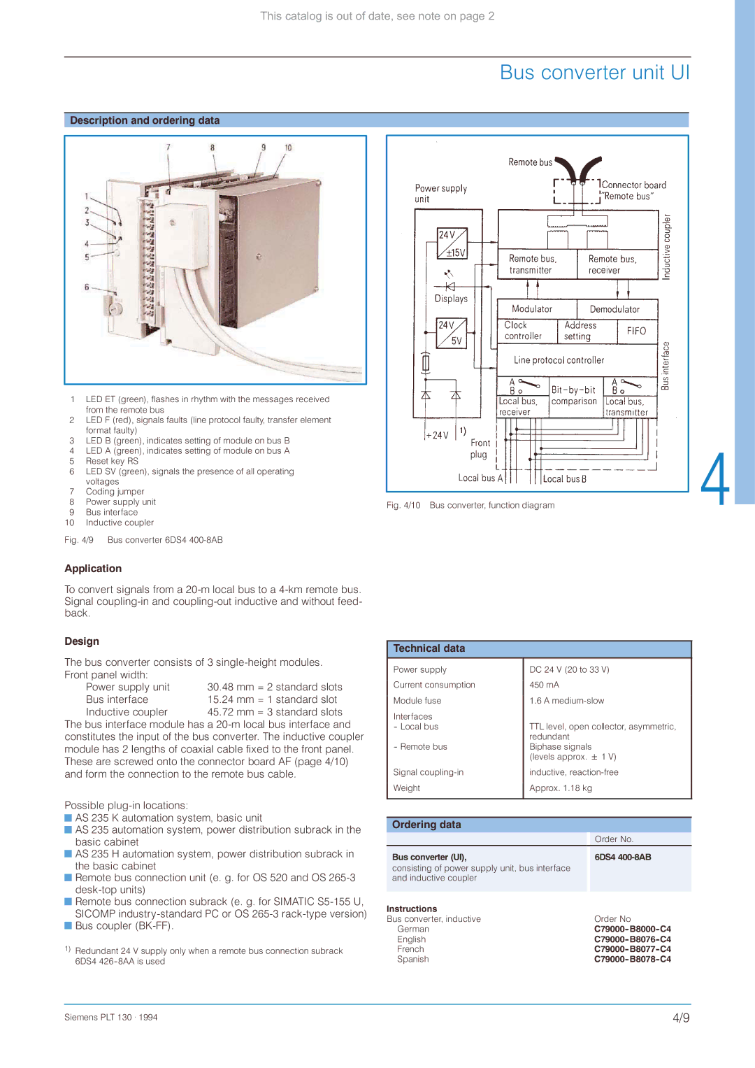 Siemens CS 275 manual Bus converter unit UI 