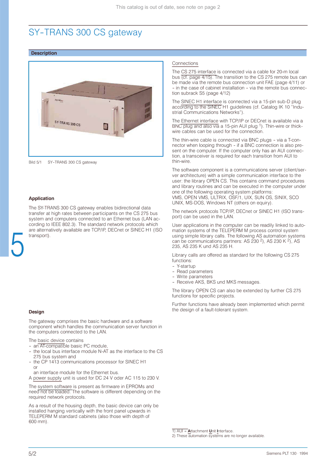 Siemens CS 275 manual SY-TRANS 300 CS gateway, Description 