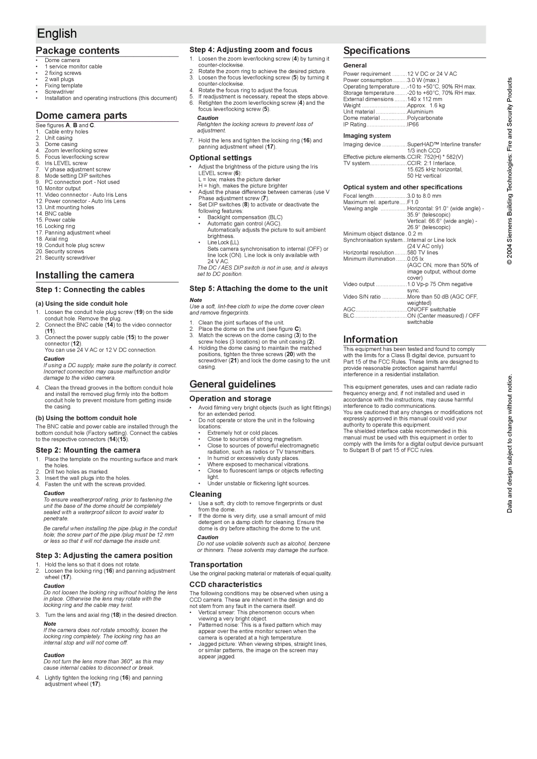 Siemens CVVS1415-LP instruction manual Ccir 21 Interlace 