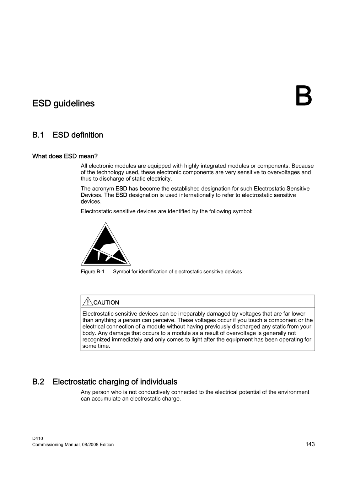 Siemens D410 appendix ESD definition, Electrostatic charging of individuals, What does ESD mean? 